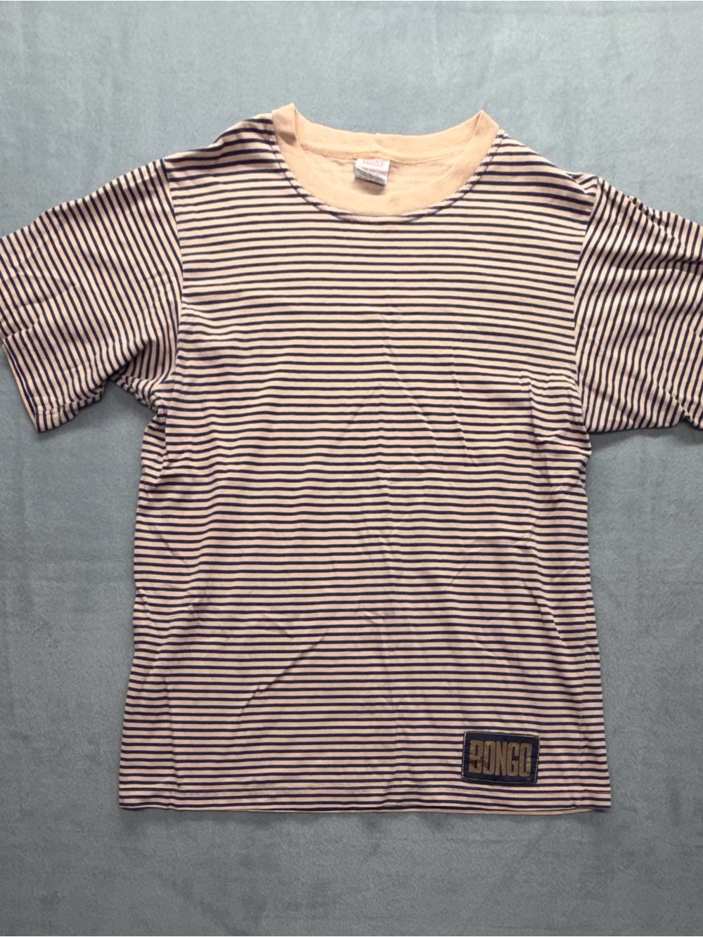 Vintage Y2K BONGO Women’s  Striped Tee in Cream and Navy size S